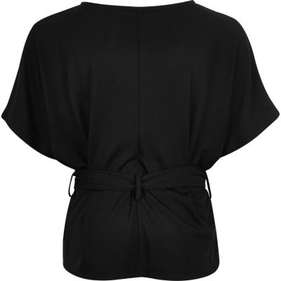 Girls black belted kimono top